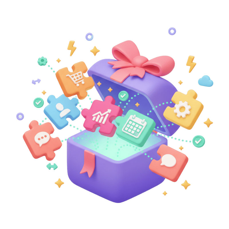 Ilustración de integraciones y API de MailRoll para conectar la plataforma con sitios web, CRM y ecommerce