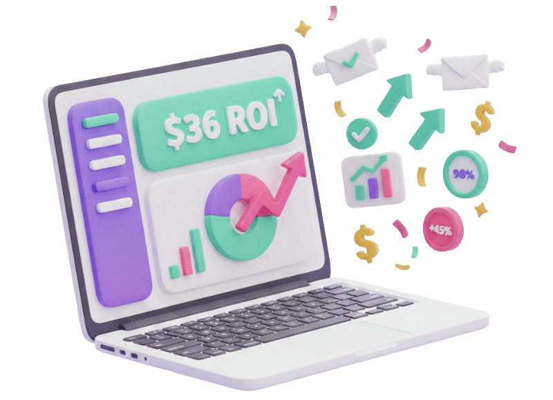 Laptop con ROI de 36 dólares por cada 1 invertido en campañas de email marketing